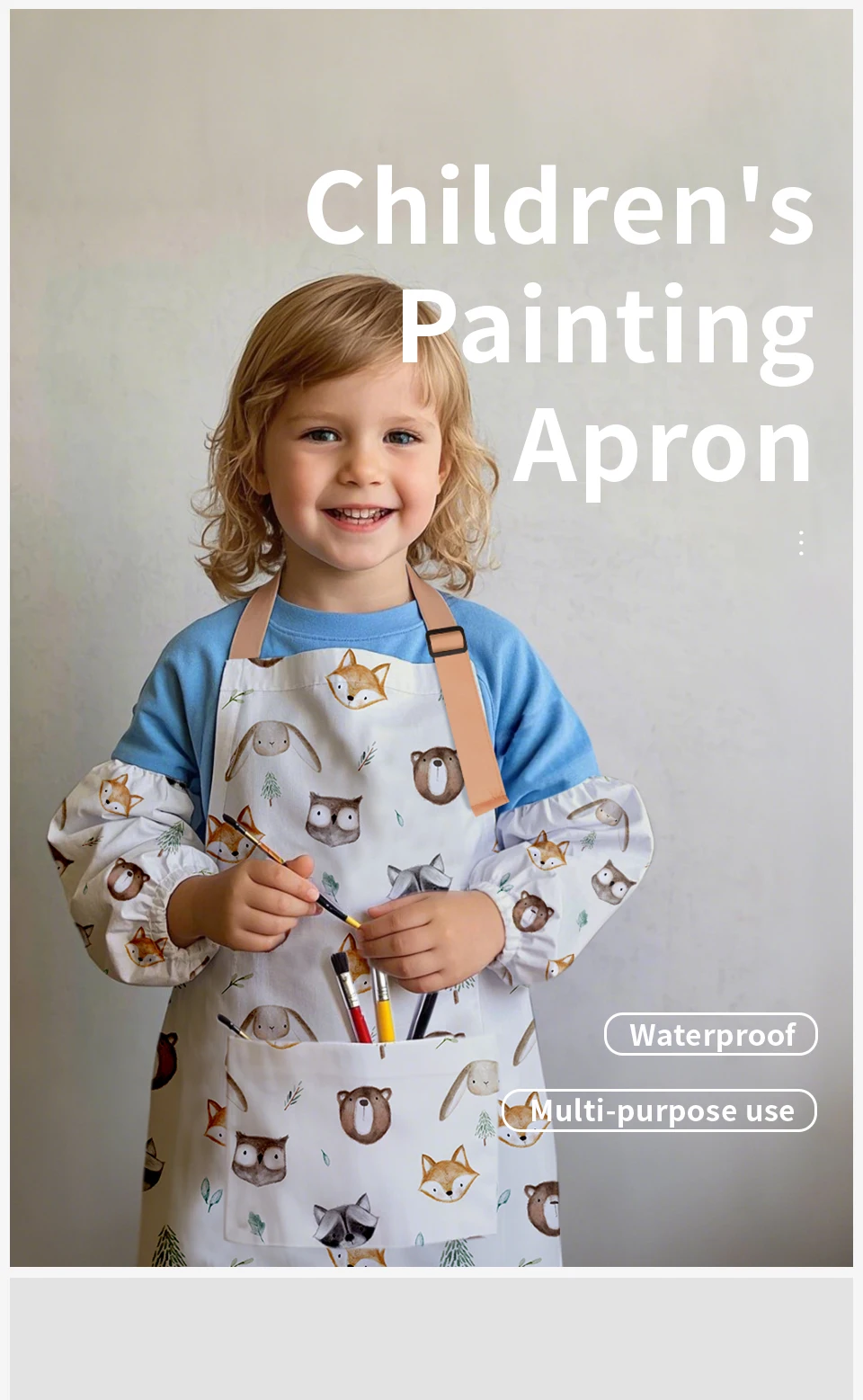Delantal de pintura infantil con diseño de dibujos animados