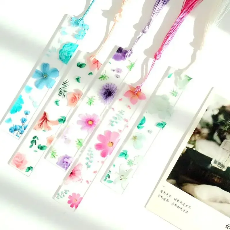 Marcapáginas floral de resina epoxi transparente para escuela - imagen 3