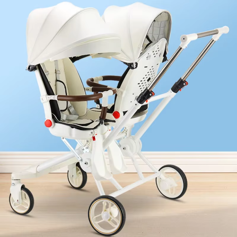 Cochecito gemelar pliable de cuatro ruedas – Cómodo y funcional - imagen 3