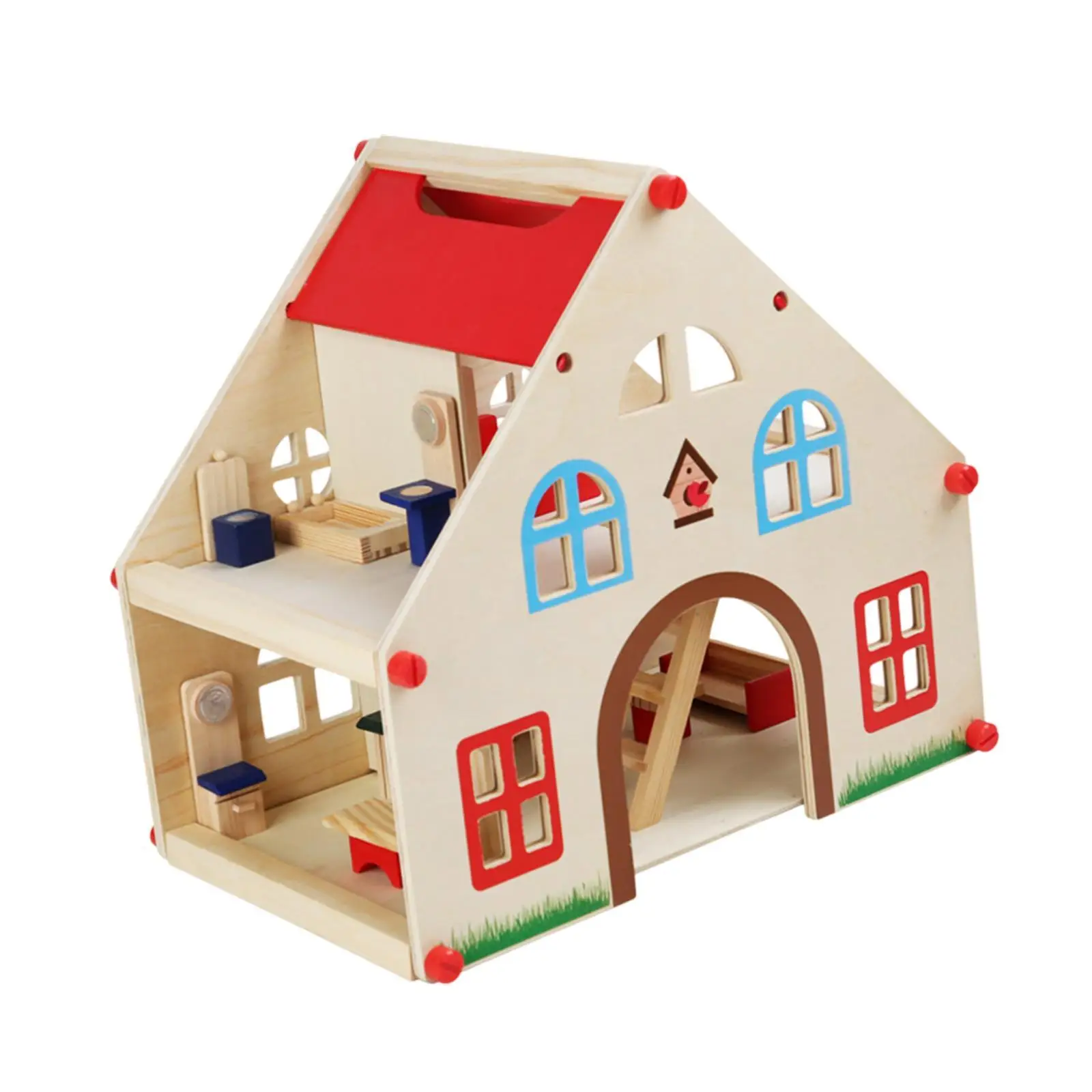 Casa de muñecas de madera con muebles y diseño educativo - imagen 3