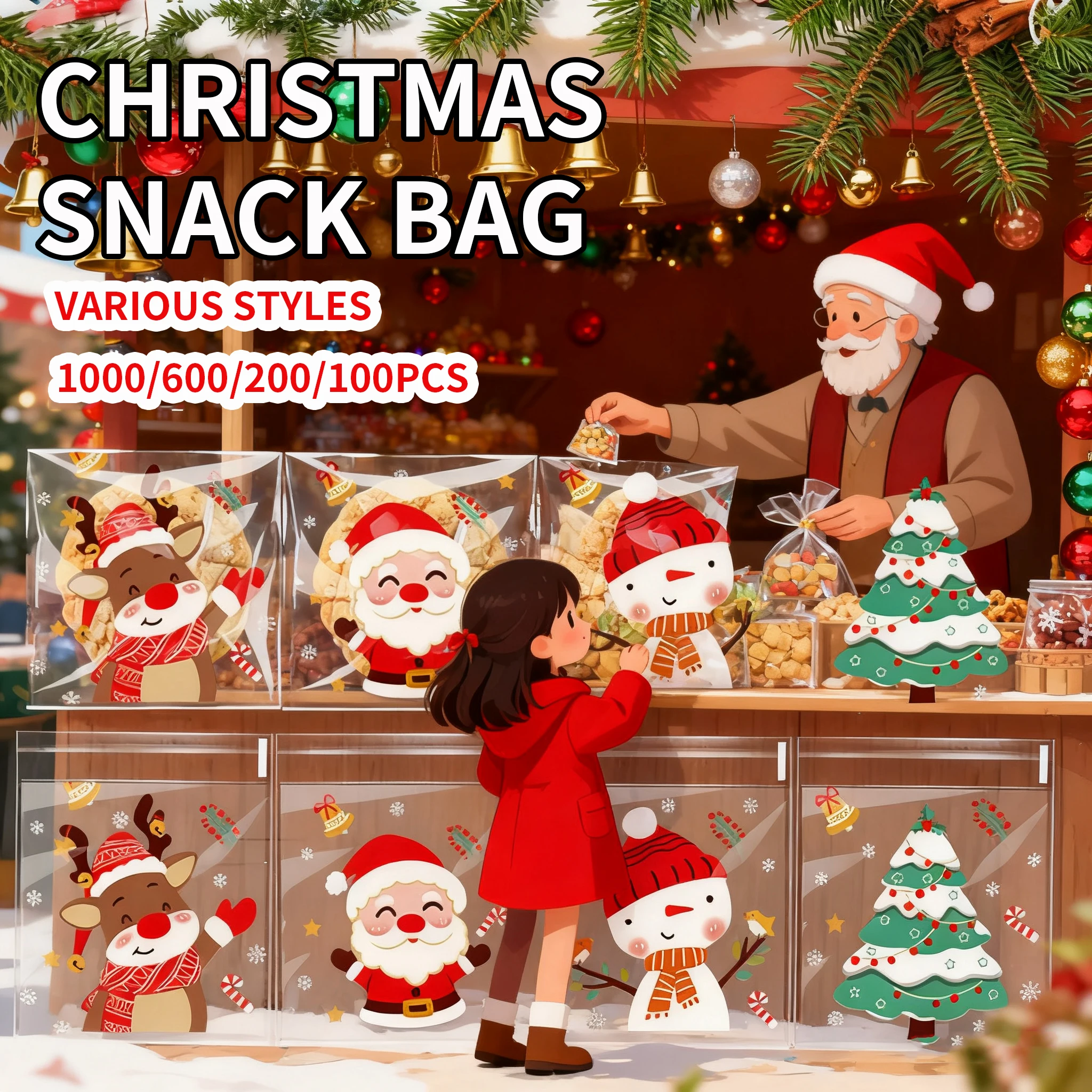 Bolsas OPP navideñas autoadhesivas para galletas con copos de nieve - imagen 5