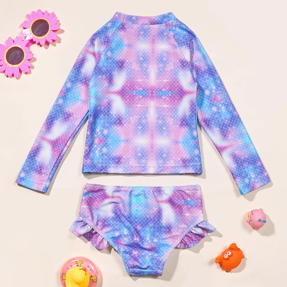 Tankini manga larga de sirena para niña pequeña, traje de playa - imagen 4
