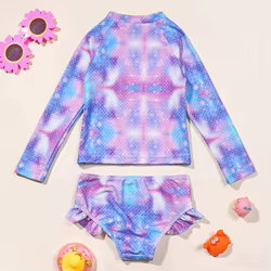 Tankini manga larga de sirena para niña pequeña, traje de playa