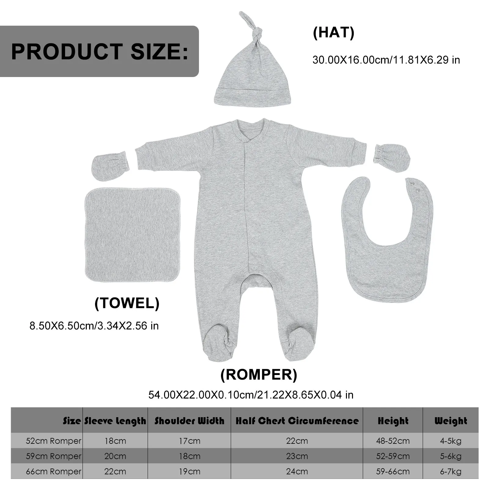Conjunto recién nacido de algodón: body, gorro y manoplas - imagen 4