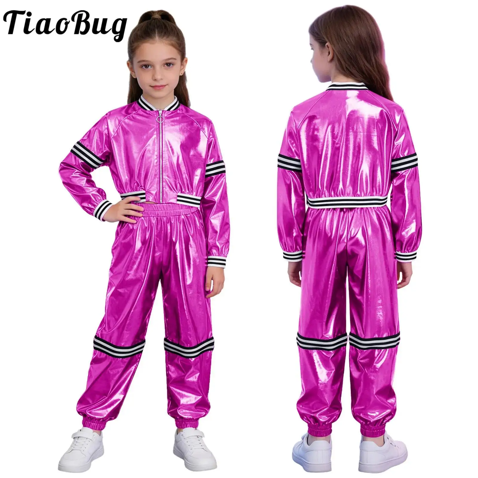 Traje de baile hip-hop unisex con chaqueta de rayas metálicas - imagen 2