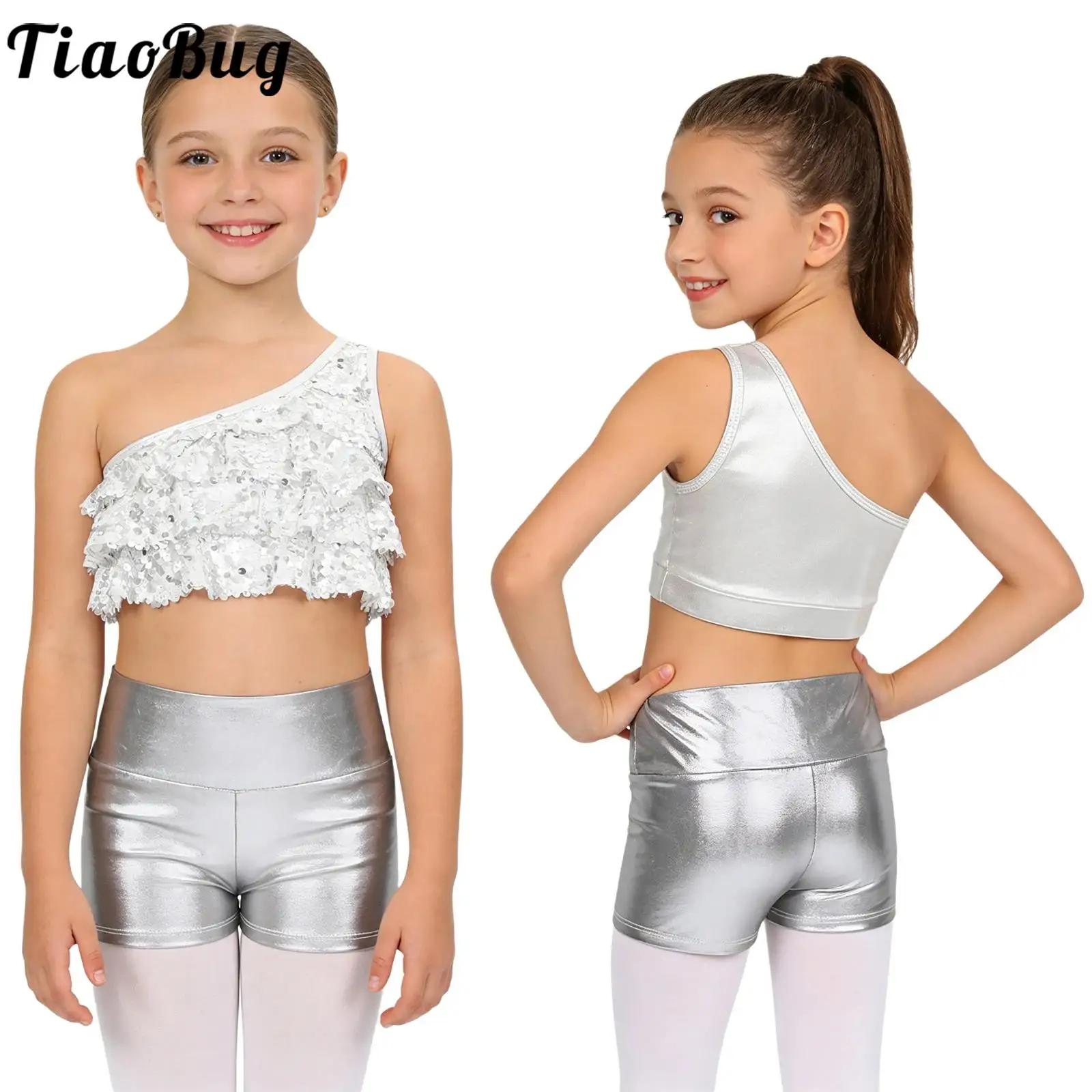 Conjunto danza jazz para niña con lentejuelas y top brillante - imagen 3