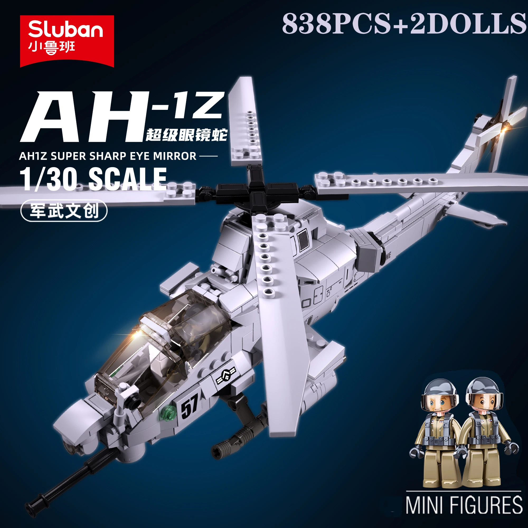 Bloques de construcción helicóptero militar AH1Z con figuras