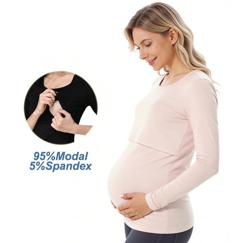 Camiseta de lactancia de manga larga con cuello redondo lifting - imagen 4