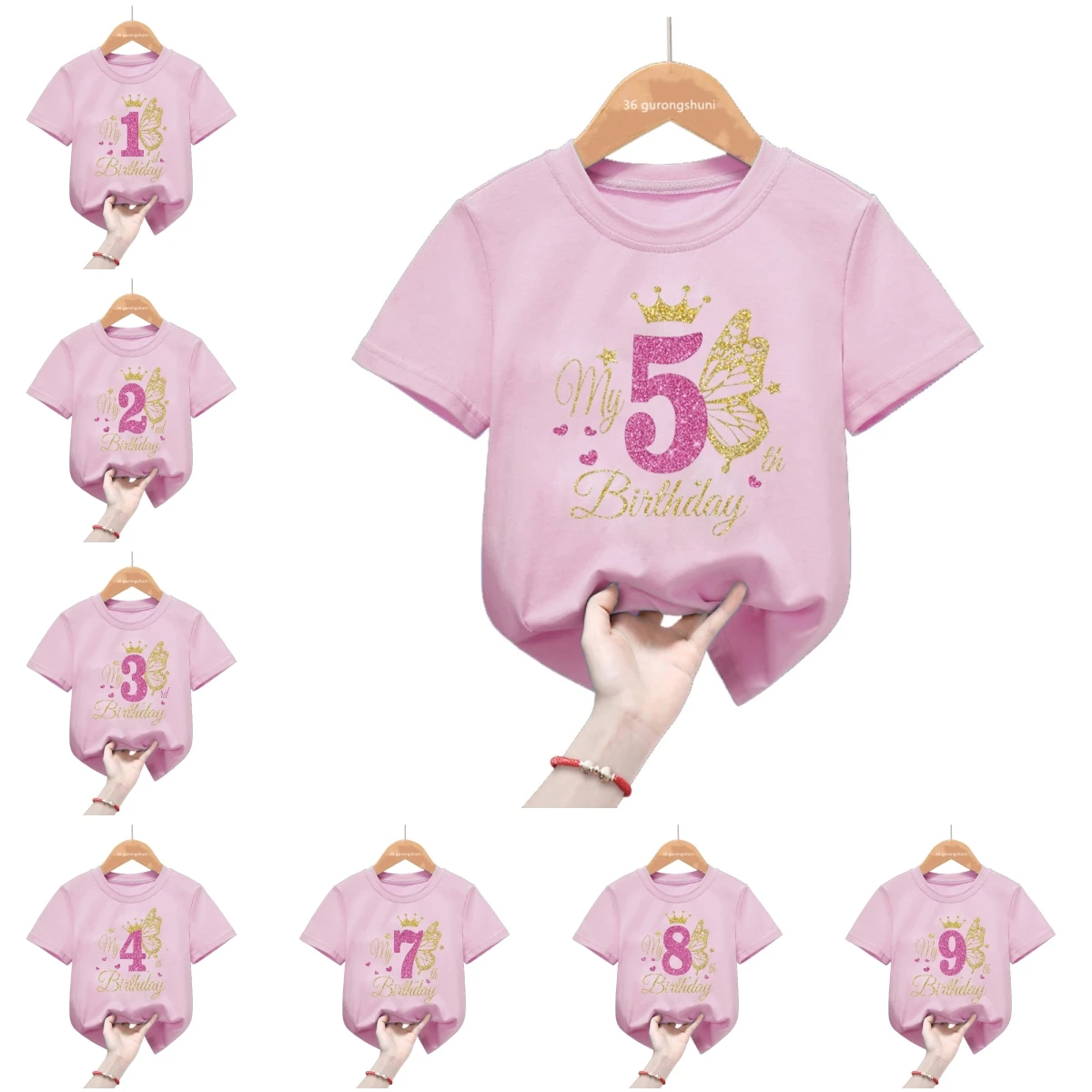 Camiseta personalizada de princesas con mariposa dorada para niña - imagen 5
