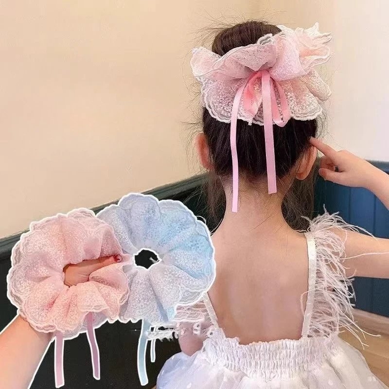 Diademas grandes de encaje francés para niñas – Elásticas color sólido - imagen 2