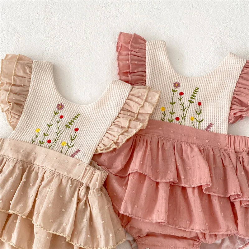 Vestido de encaje con volantes floral vintage para niñas - imagen 5