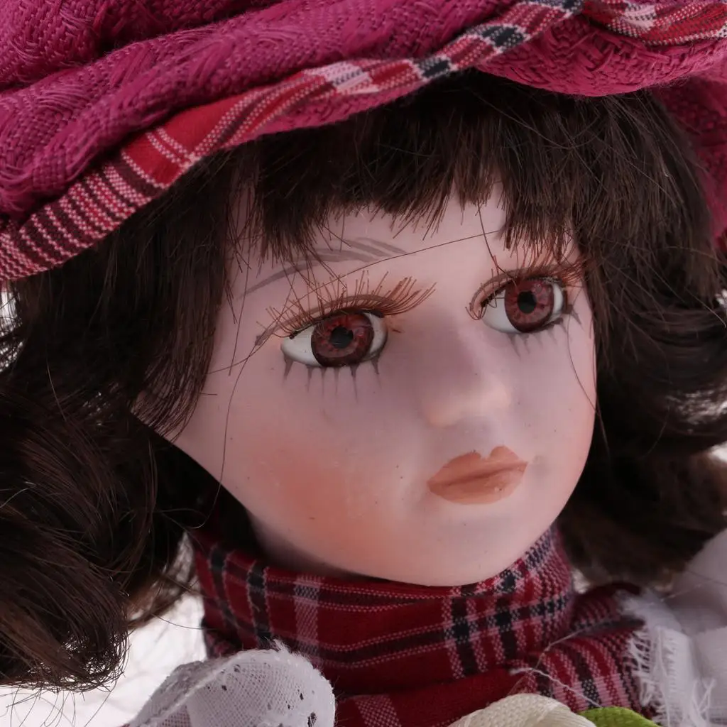 Muñeca de porcelana victoriana en miniatura con vestido rojo - imagen 5