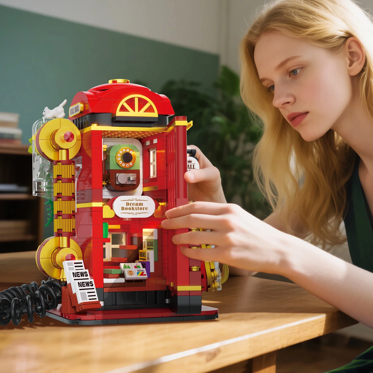 Rompecabezas de bloques Cabina telefónica retro DIY para niños - imagen 2