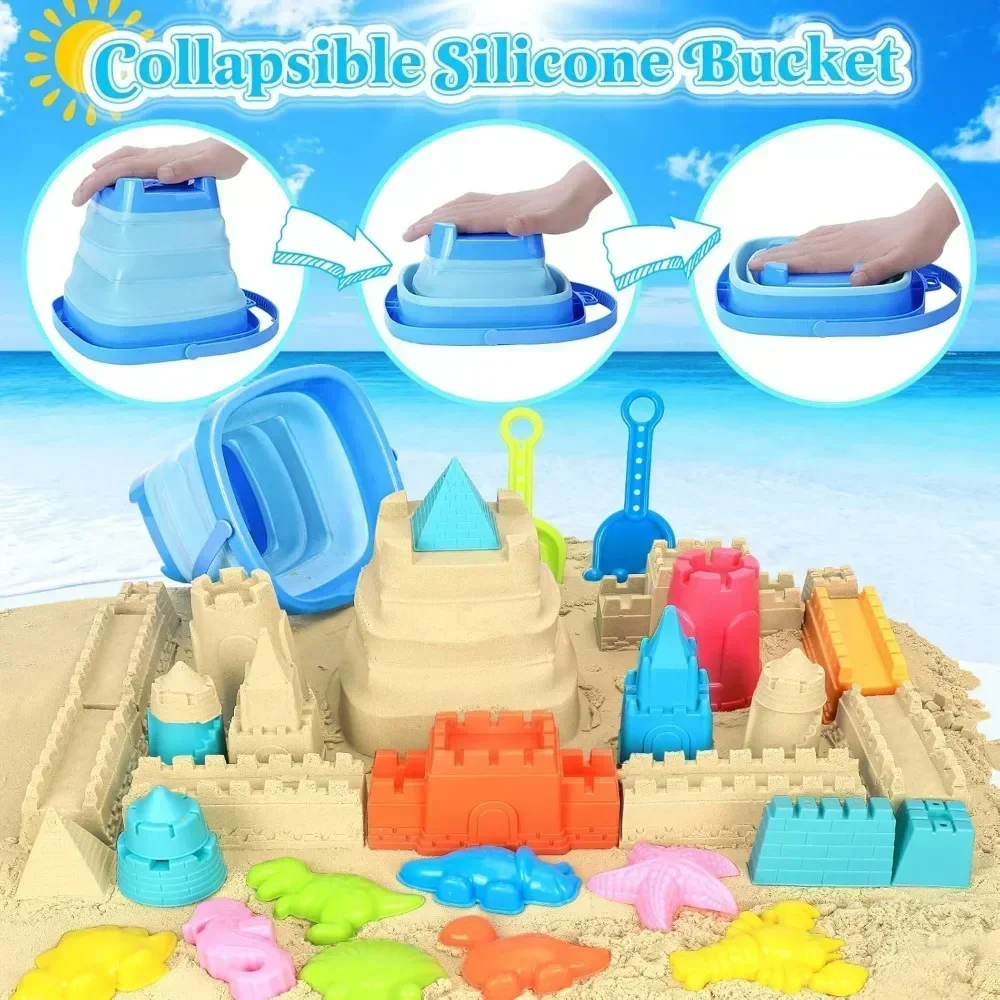 Juguetes de playa en bolsa malla: cubo, palas y molde castillo - imagen 5