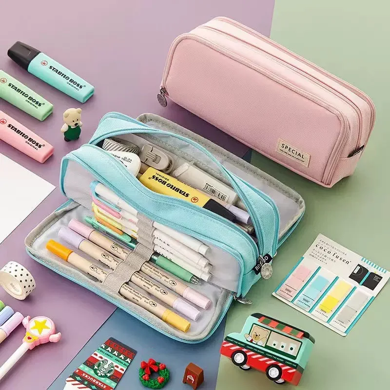 Estuche escolar de doble apertura resistente a la suciedad para niña