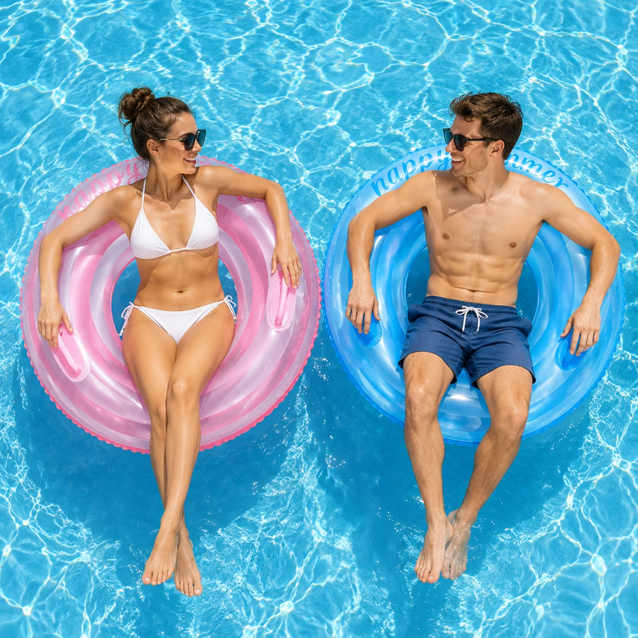Flotador inflable gigante de piscina con rayas azules claras - imagen 2