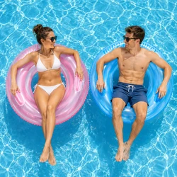 Flotador inflable gigante de piscina con rayas azules claras