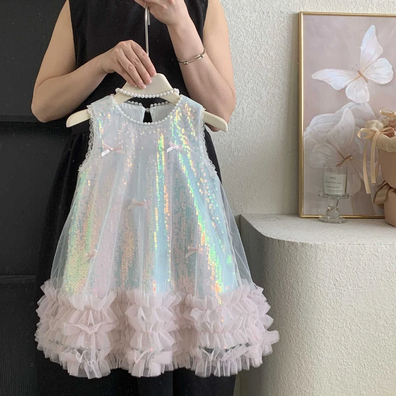 Vestido sin mangas de verano para niñas – Falda de tul con mariposa y lentejuelas - imagen 4