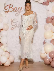 Vestido de maternidad en encaje marfil con manga larga para fotos
