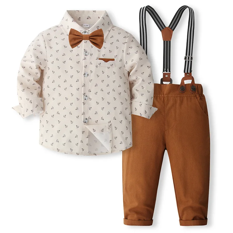 Conjunto niño algodón estampado entretiempo con tirantes y corbata - imagen 2