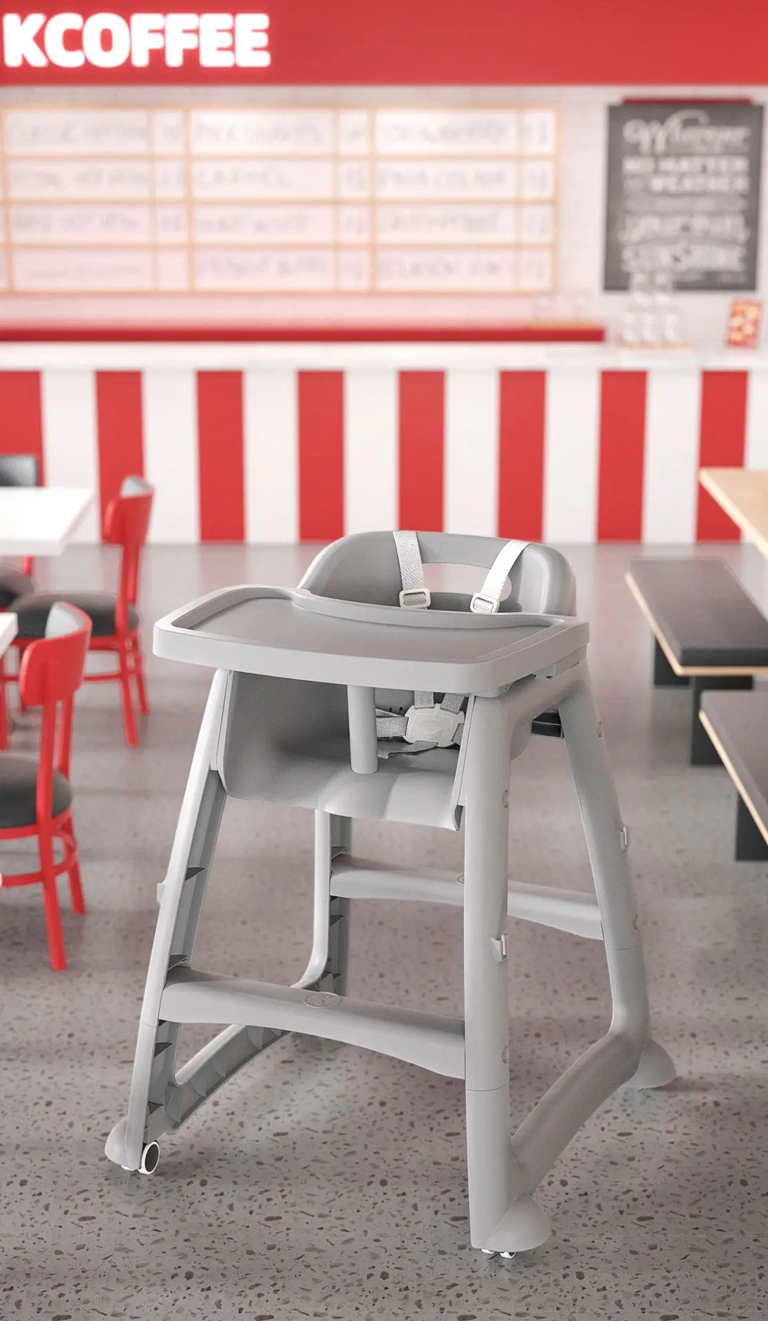 Silla plegada y ruedas con freno visibles
