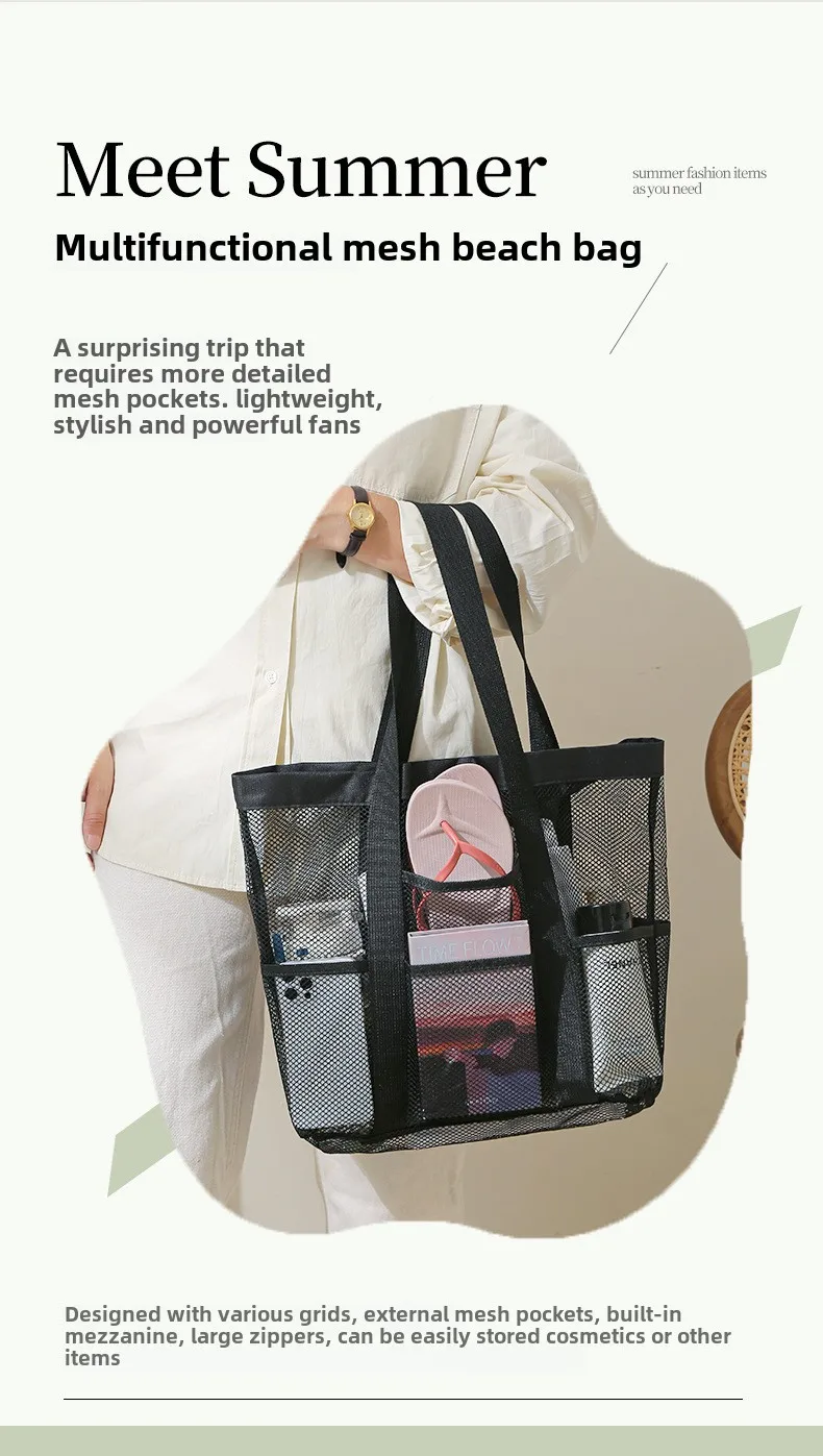 Bolsa de malla de gran capacidad con accesorios de playa