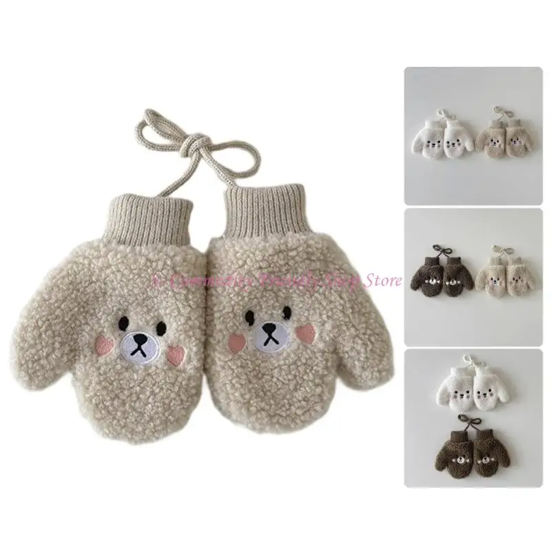 Guantes infantiles con forro y diseño de oso, correa para el cuello - imagen 3