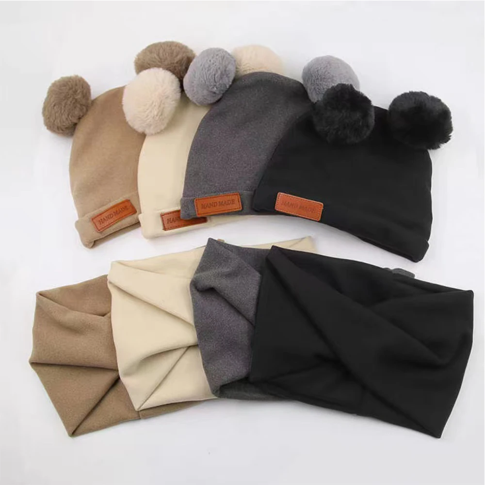 Gorro turbante con bufanda y pompón de cachemira para bebé - imagen 3
