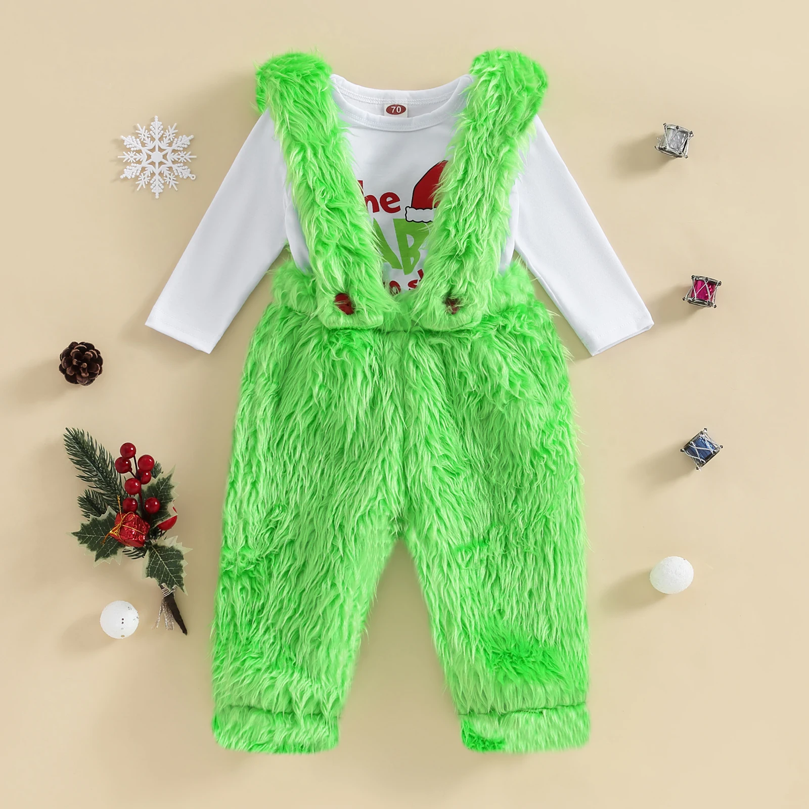 Tregren Pelele navideño de felpa para bebé con tirantes y letras - imagen 3