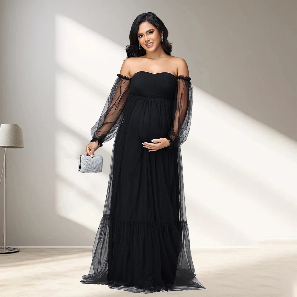 Vestido de maternidad de tul con manga abombada para sesión de fotos - imagen 4