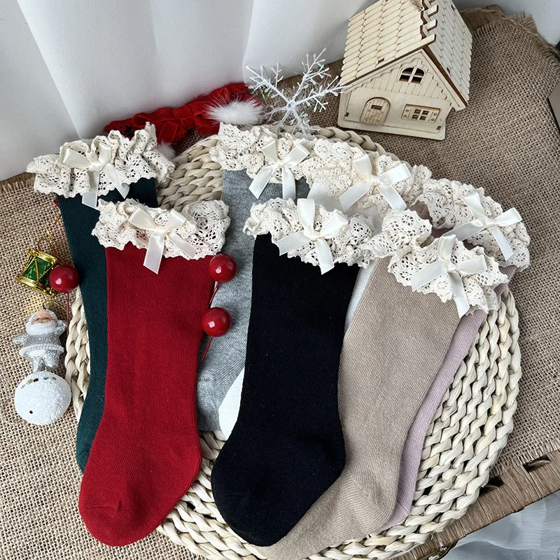 Calcetin blanco de algodón con volantes para niña – Invierno y otoño - imagen 3