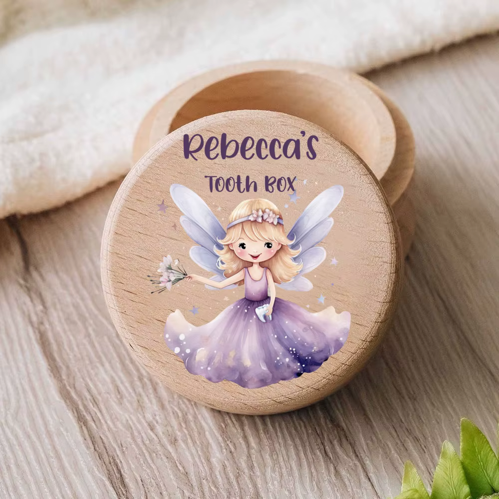 Caja de dientes del hada con nombre personalizado para niñas