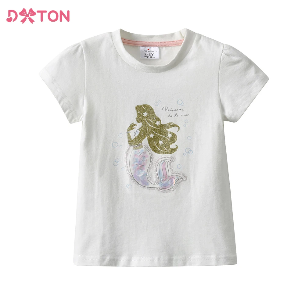 DXTON Camiseta de algodón manga corta niña sirena verano