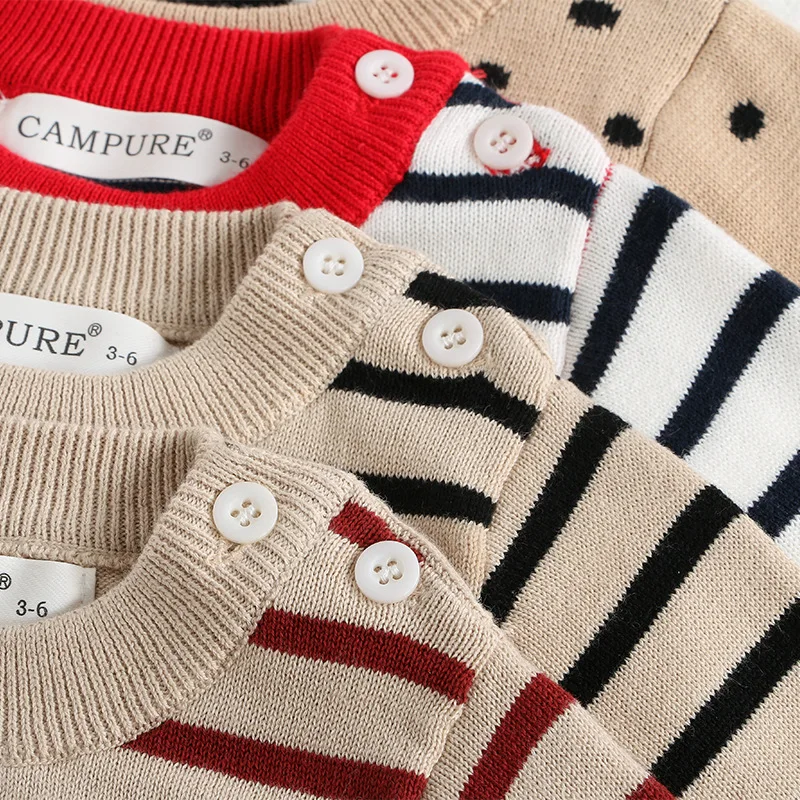 Sudadera clásica primavera para bebé con hebilla en el hombro y rayas - imagen 5