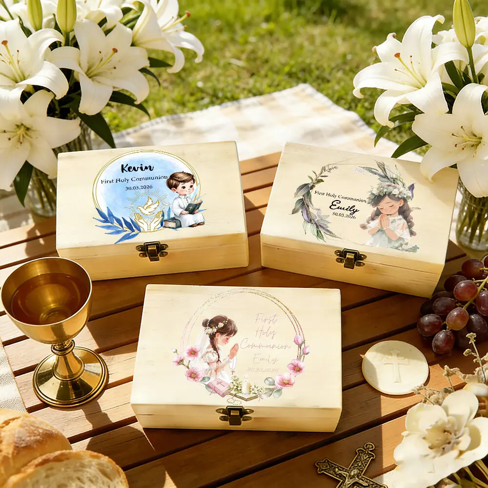 Caja de recuerdos de eucaristía personalizada con nombre y fecha - imagen 3