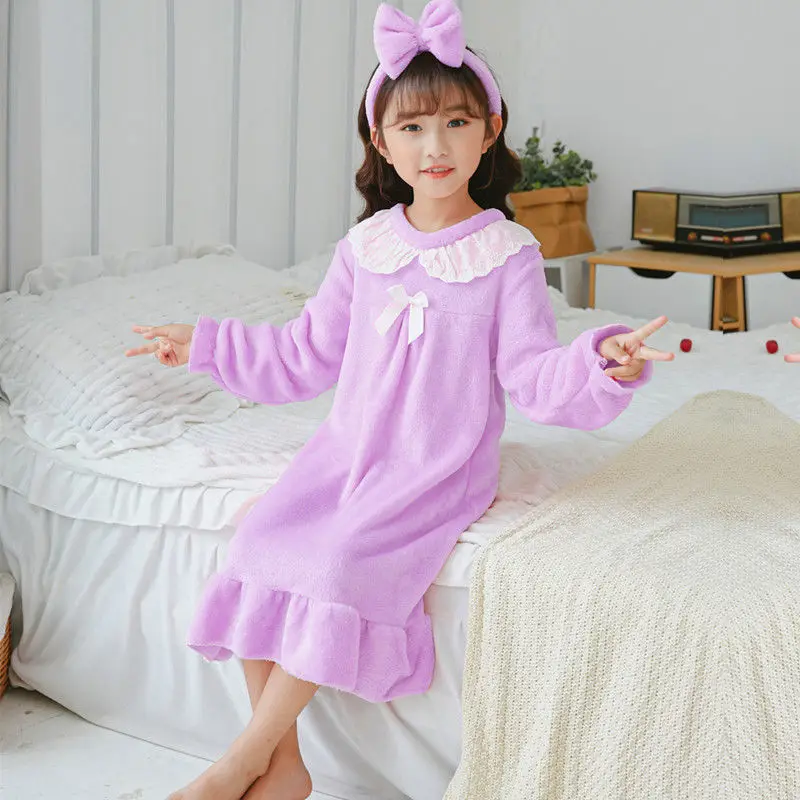 Camisón de franela con lazo para bebé niña cómodo - imagen 2