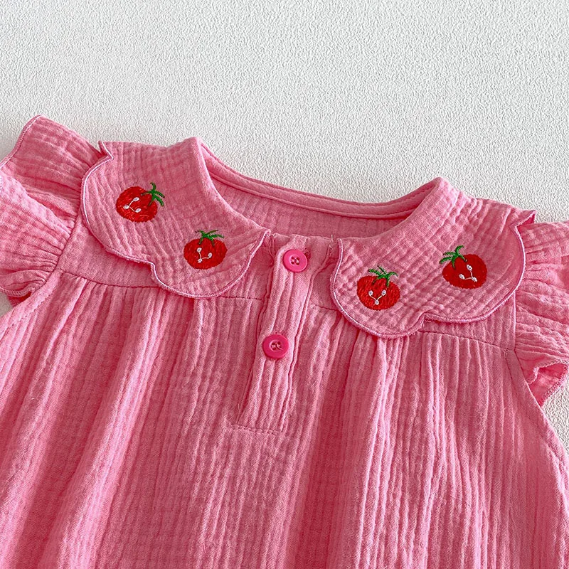 Pelele de verano para bebé niña con fresa y diadema bordada - imagen 5