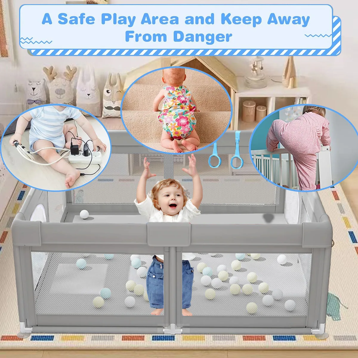 Parque infantil para bebés con corralito protector y bola oceánica - imagen 2
