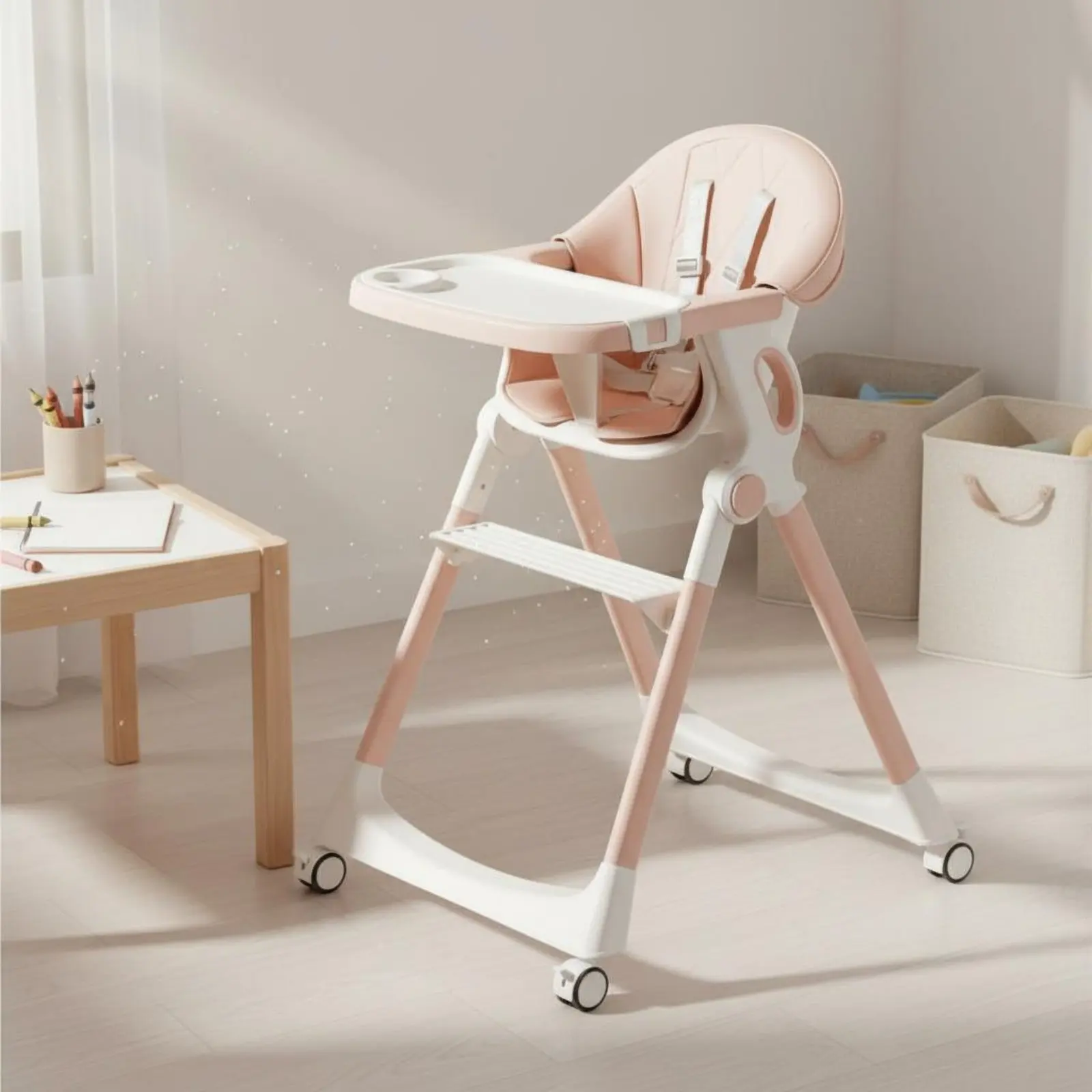 Silla alta de comedor ajustable para bebé con acolchado PU - imagen 2