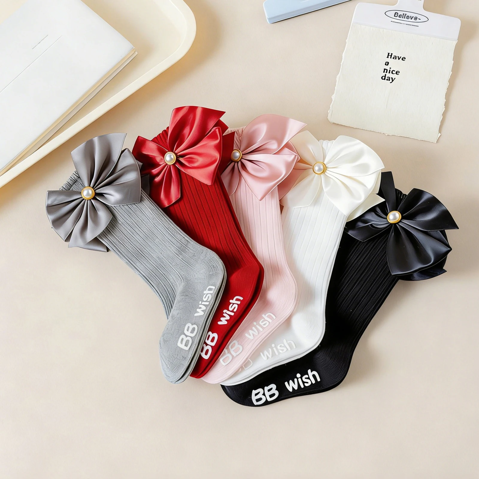 Calcetines altos de princesa para niñas pequeñas con lazo suaves - imagen 2