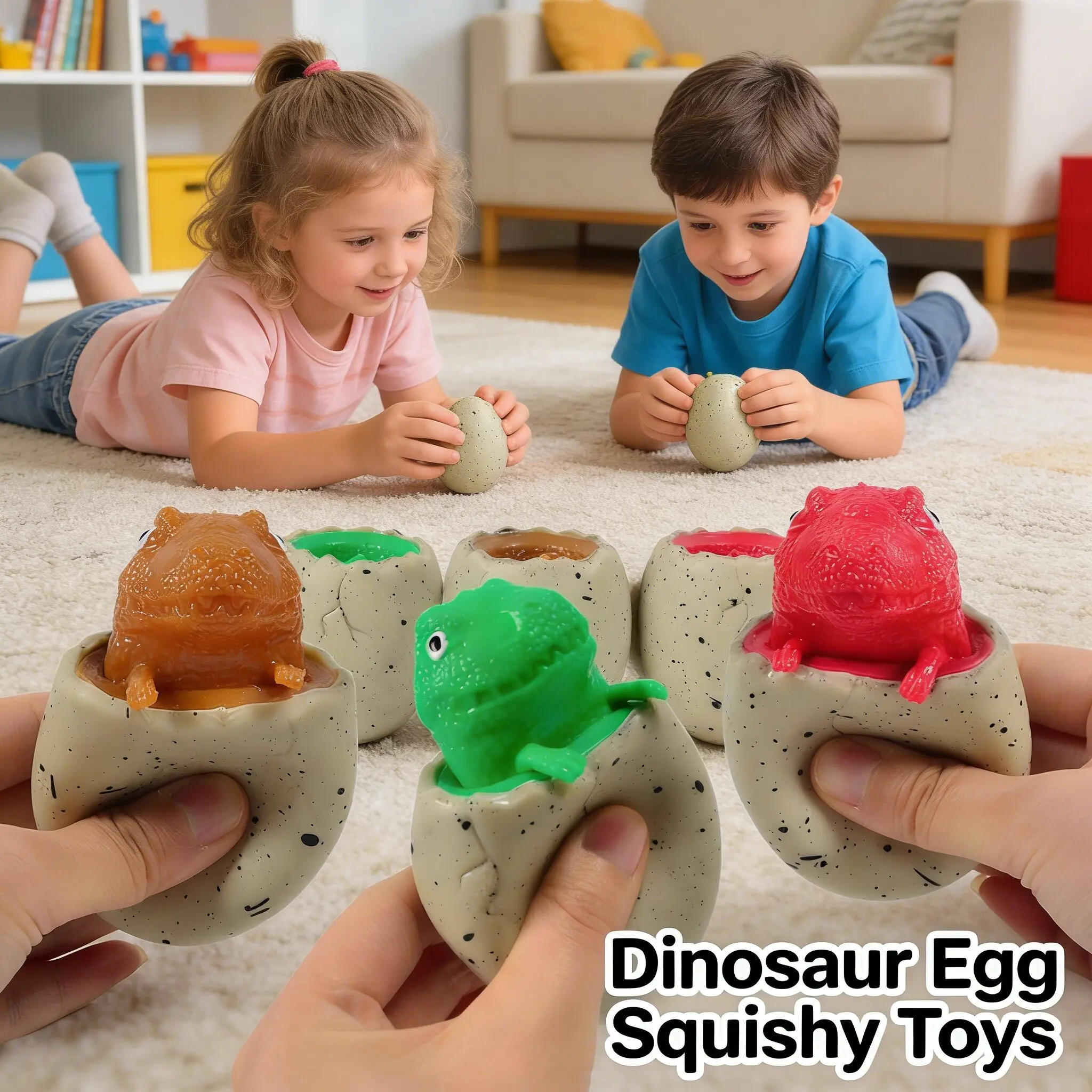 Juguete antiestrés dino en taza de goma suave - imagen 3