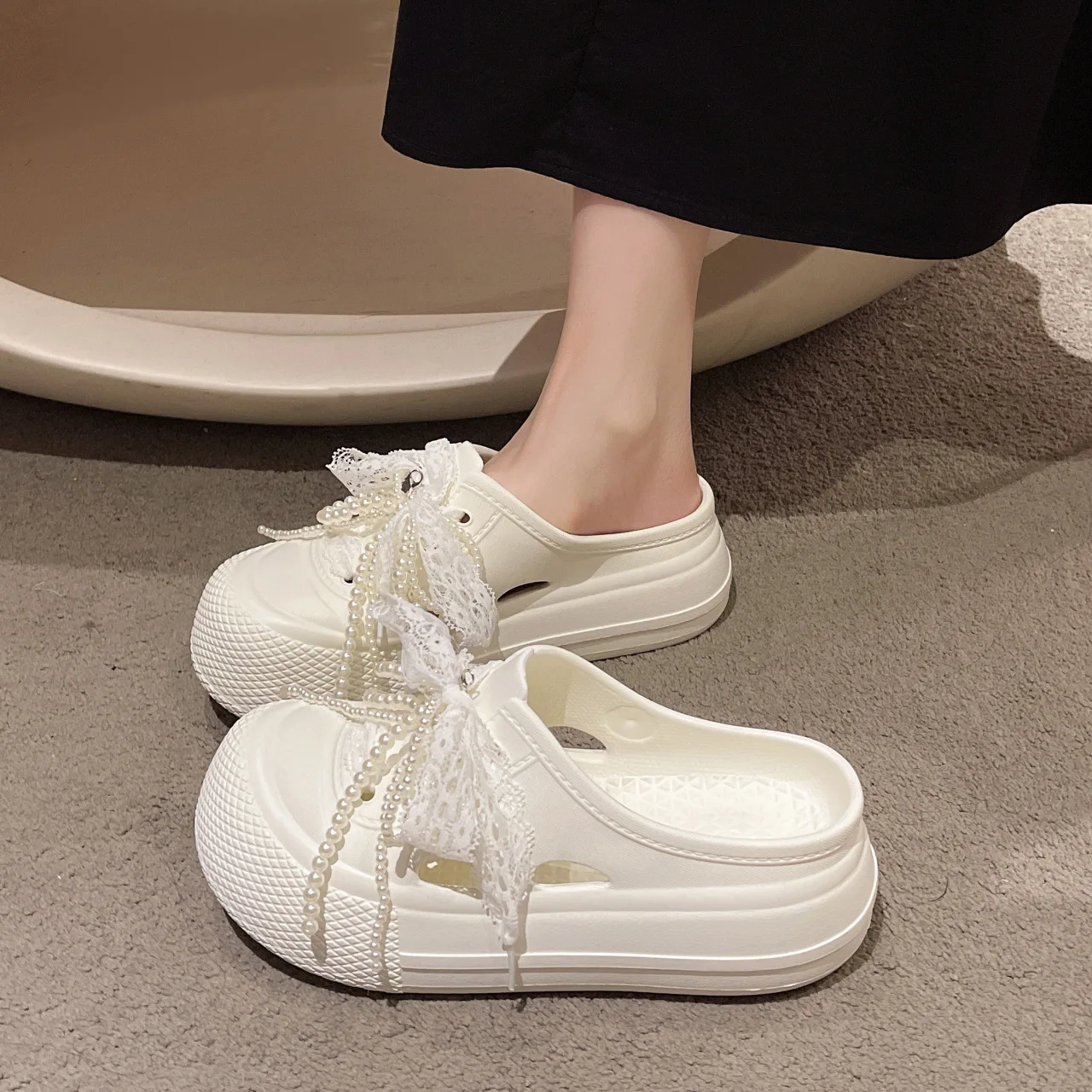 Sandalias de EVA para niña con lazo de encaje y perlas - imagen 2