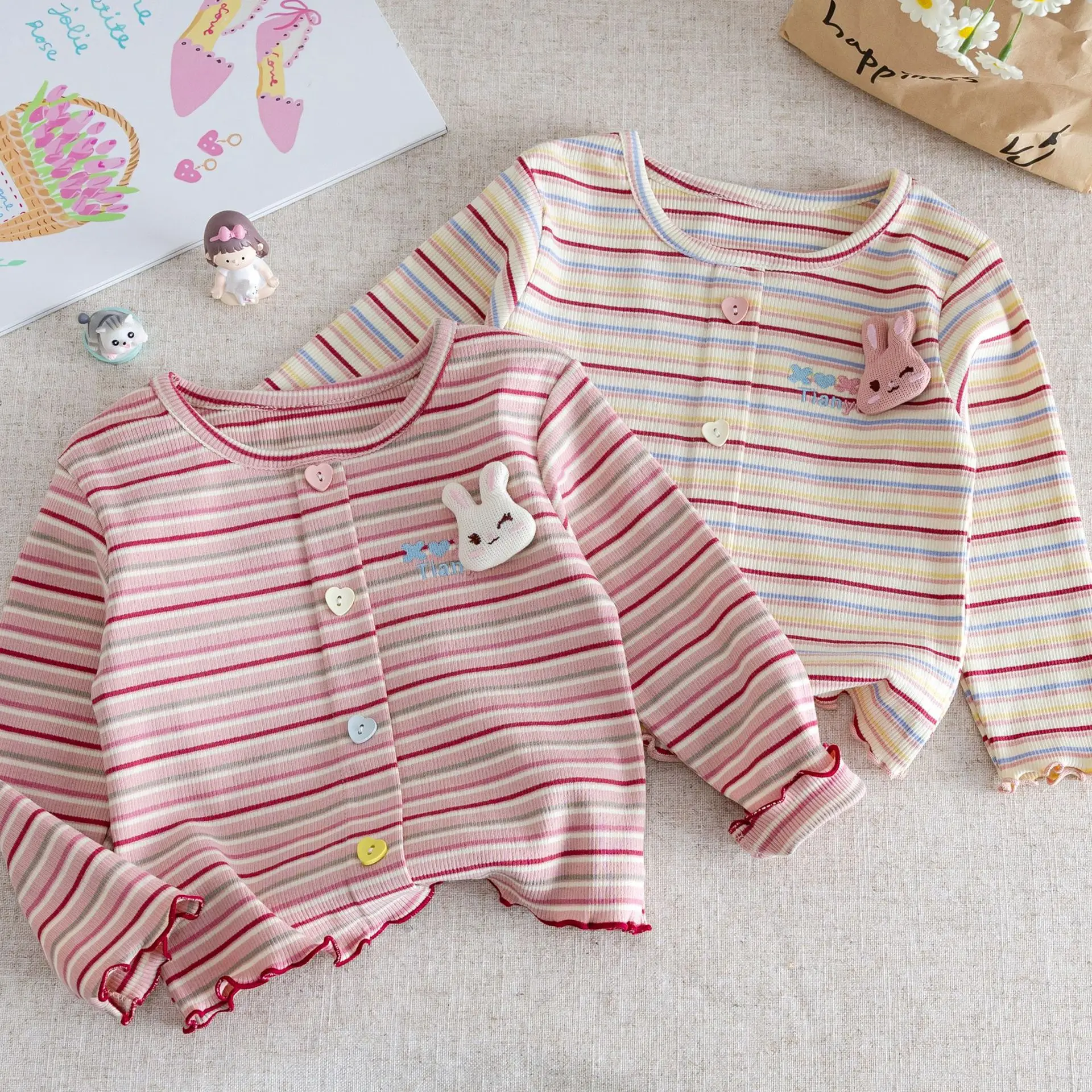 Camiseta de manga larga para niña conejito de otoño, suave - imagen 3
