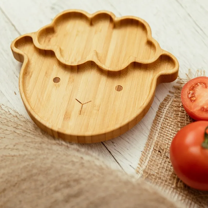 Vajilla de bambú para bebé con plato succión tazón cubiertos - imagen 4