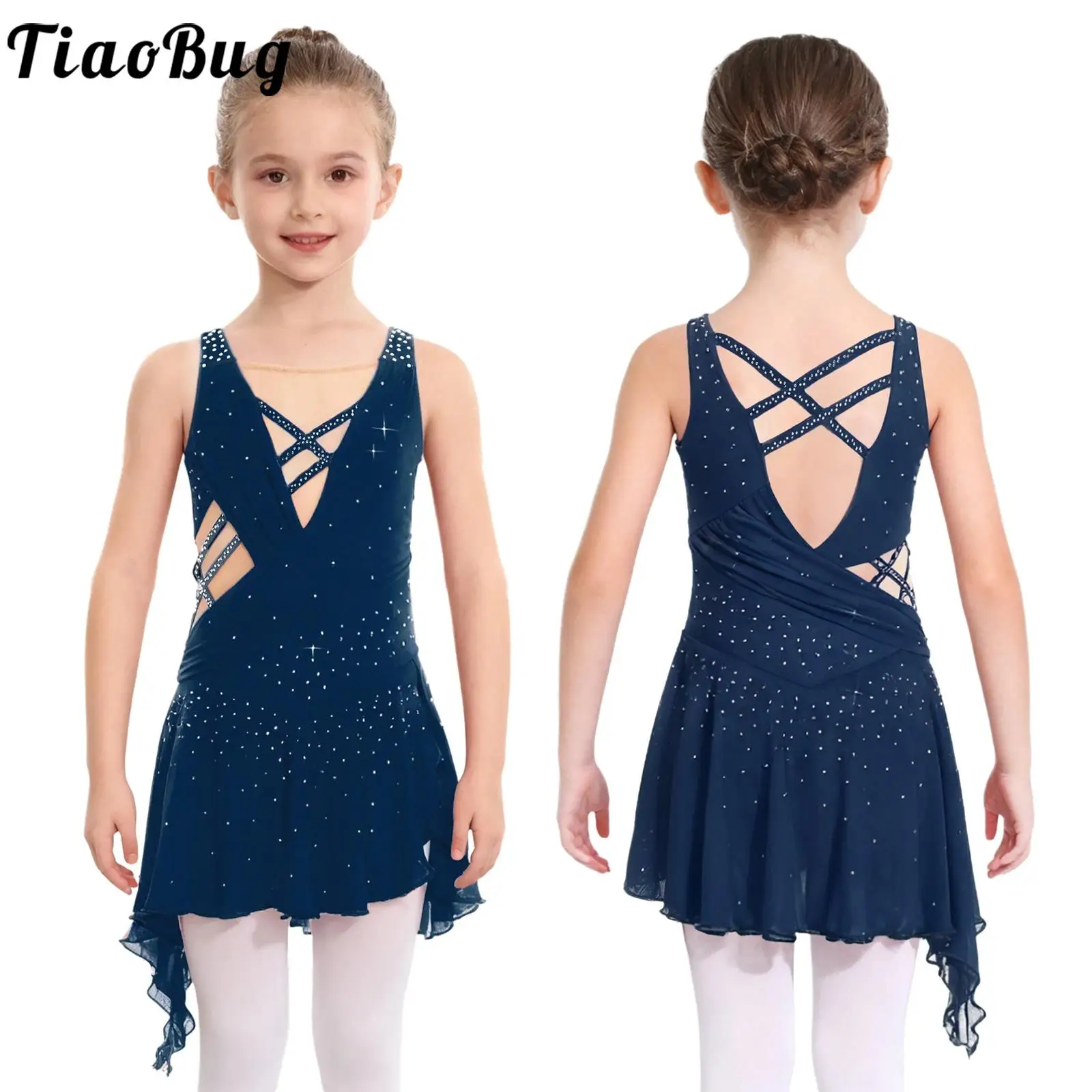Vestido de ballet para niñas con leotardo de malla y pedrería - imagen 4