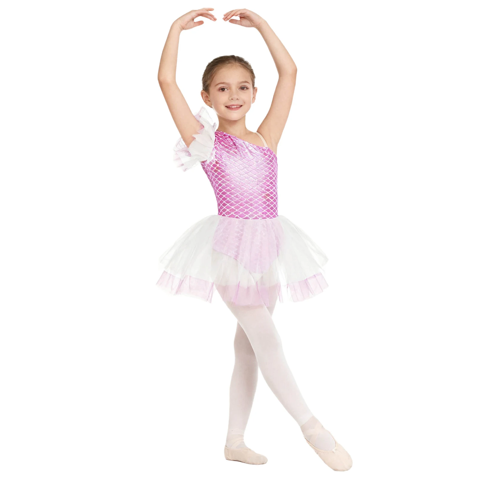 Vestido tutú de ballet para niñas un hombro escamas pescado sirena
