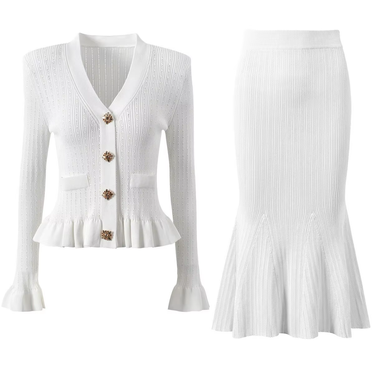 Conjunto de otoño francés: top de punto ajustado y falda sirena - imagen 2