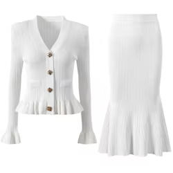 Conjunto de otoño francés: top de punto ajustado y falda sirena