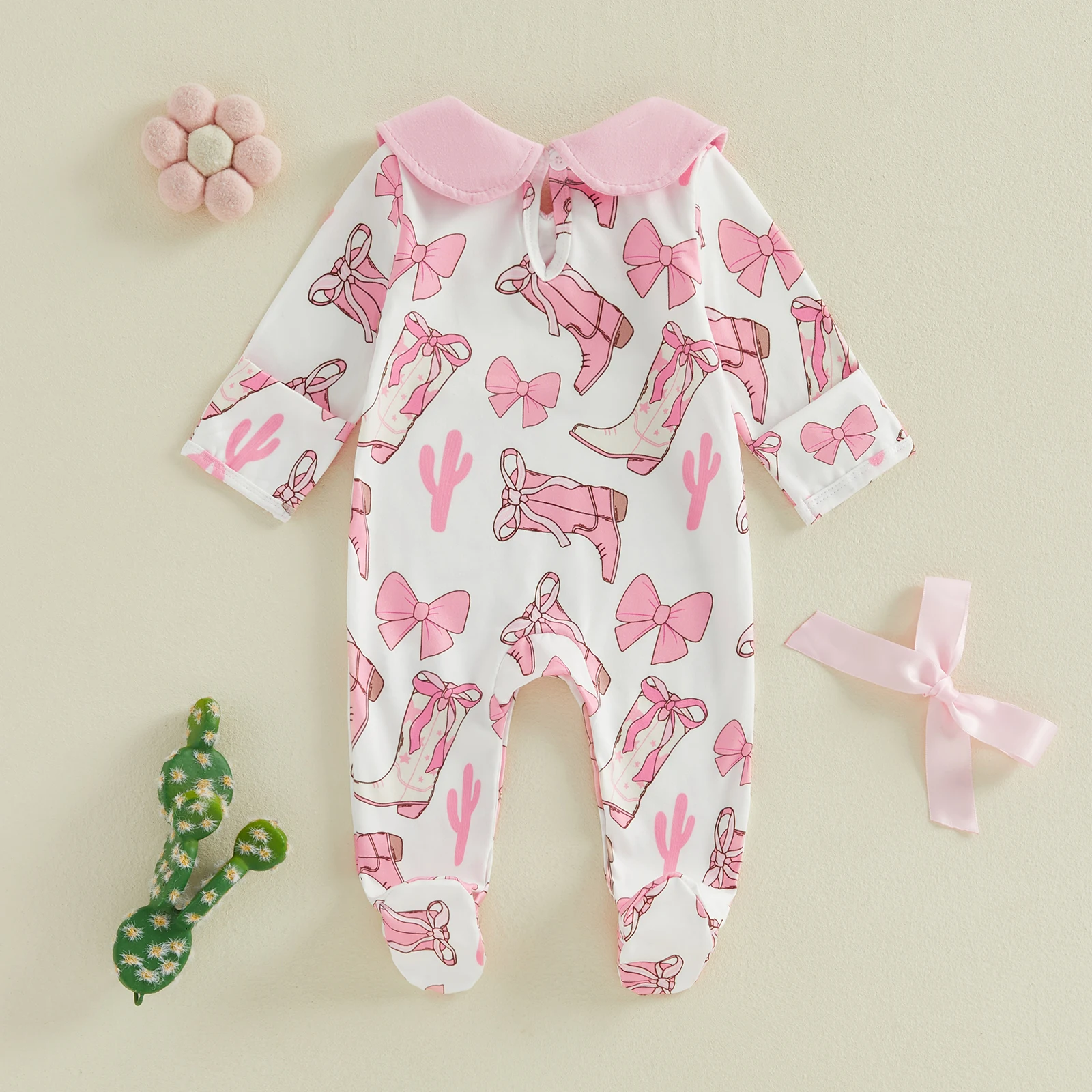 Pelele bebé niña de manga larga con estampado vaca otoño - imagen 2