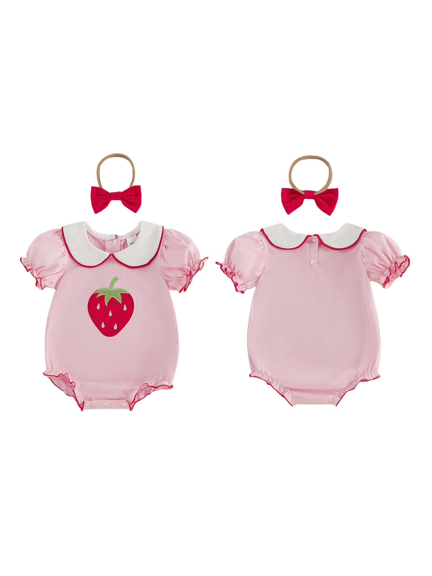 Body de manga corta con cuello de muñeca y estampado de fresa
